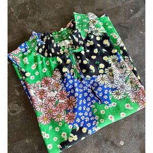 Status by Chenault Women's 2X Daisy Patchwork Blouse Tank Top Green Blue Boho